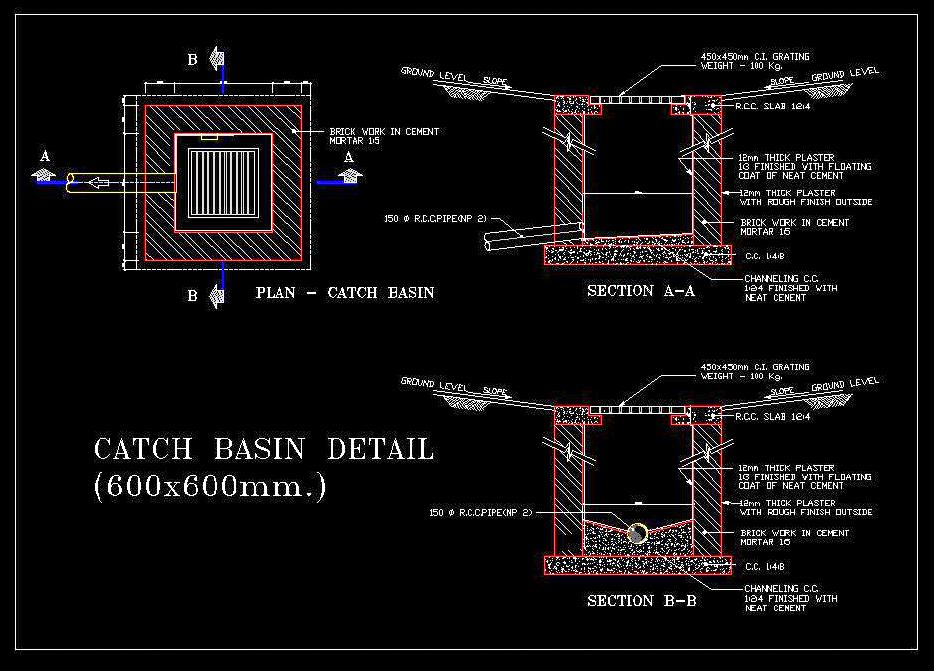 Catch Basin Construction Drawing - AutoCAD Detail